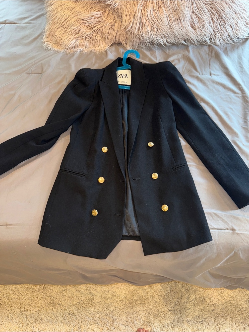 ZARA Black Double-Breasted Blazer with Gold Buttons size xs